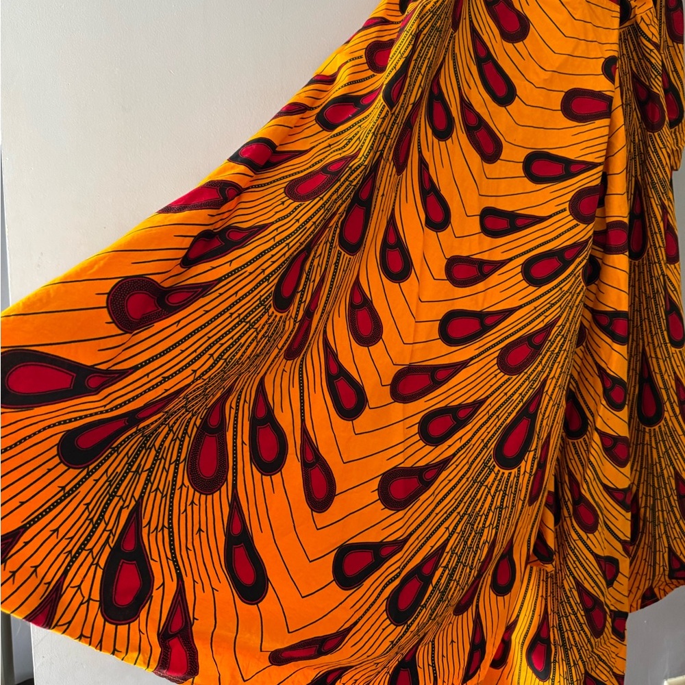 Bold Mustard Yellow Wrap Maxi Dress with Red & Black Accents 57”for wrapping - Picture 11 of 12